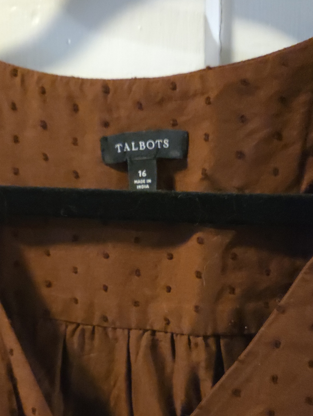 Talbots Brown Swiss Dot V-Neck Dress